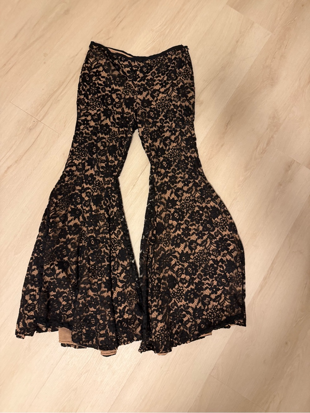 Michael Kors Black Lace Flare Pants with Nude Underlay